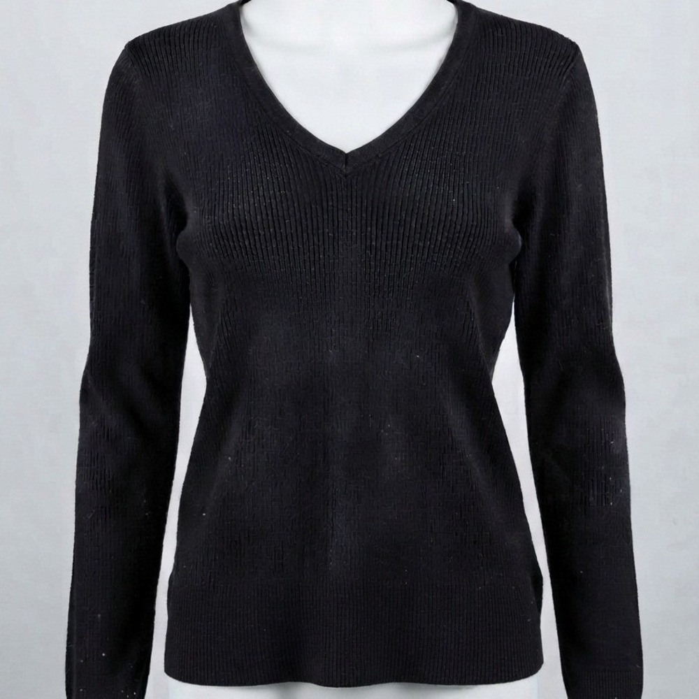 Vintage Y2K Victorias Secret Moda International Black Ribbed V-Neck Sweater XL